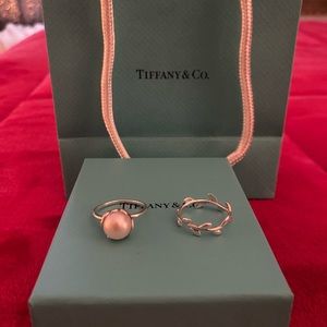 Tiffany & Co Paloma Picasso Pearl ring with matching olive leaf band.